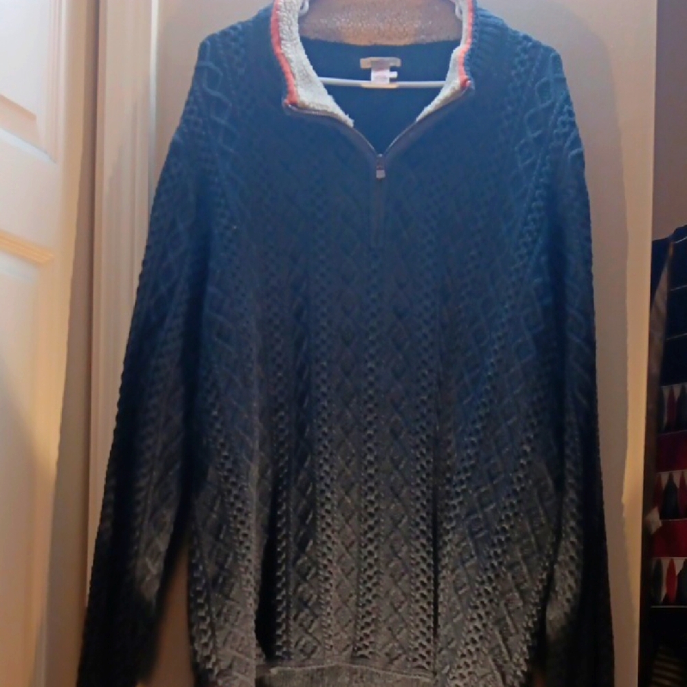 Carbon 2 Cobalt Mens XXL Charcoal Grey Cable Knit Quarter Zip Cotton Sweater